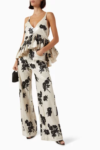 Sequin Boyfriend Pants in Linen-blend