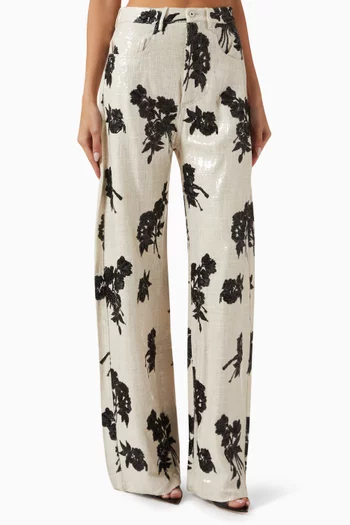 Sequin Boyfriend Pants in Linen-blend