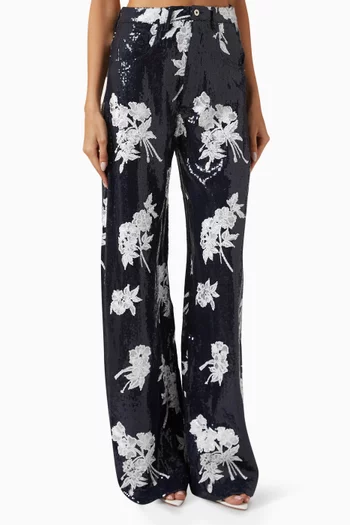 Sequin Boyfriend Pants in Linen-blend