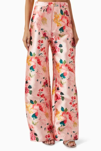 Printed Boyfriend Pants in Satin