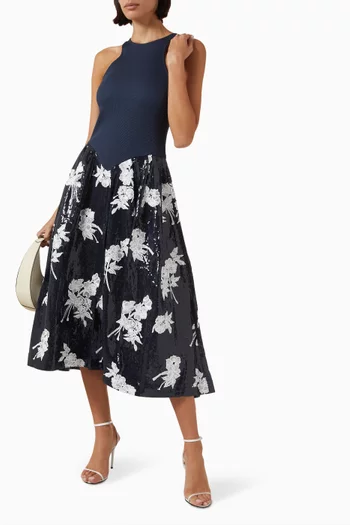 Sequin Tank Top Midi Dress in Rib Jersey