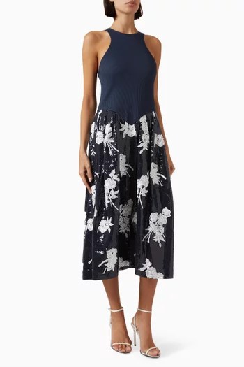 Sequin Tank Top Midi Dress in Rib Jersey