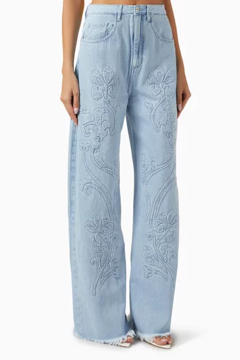 Floral-embroidered Boyfriend Jeans