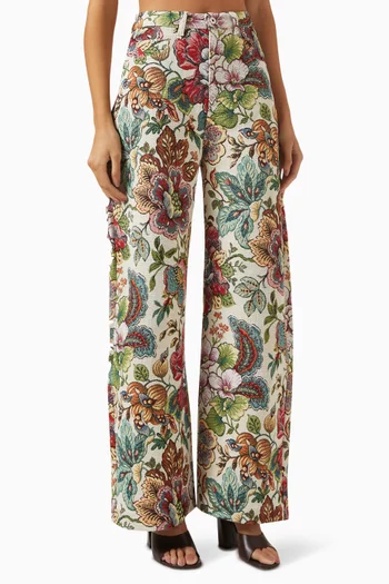 Floral Boyfriend Pants in Brocade