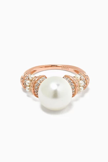 Pearl & Crystal Ring in Rose-gold Plated Silver