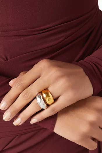 طقم خواتم تشيلي فضة ونحاس مطلي ذهب عيار 22، قطعتان