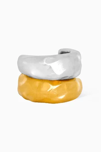 طقم خواتم تشيلي فضة ونحاس مطلي ذهب عيار 22، قطعتان