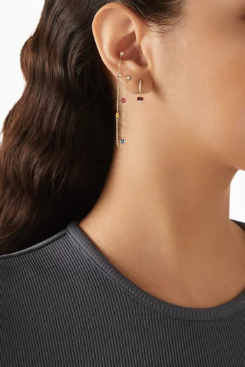 قرط منفرد بسلسلة مزينة بياقوت ذهب أصفر عيار 14