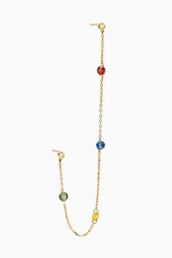 قرط منفرد بسلسلة مزينة بياقوت ذهب أصفر عيار 14