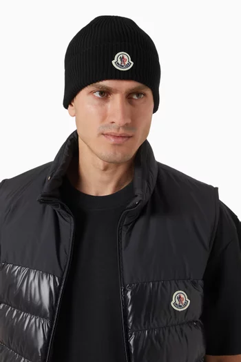 Logo Beanie Hat in Ribbed-knit