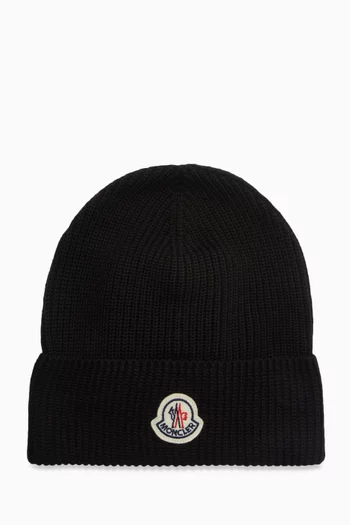 Logo Beanie Hat in Ribbed-knit