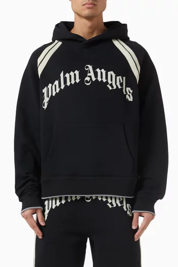 Curved Logo Zippered Hoodie in Cotton
