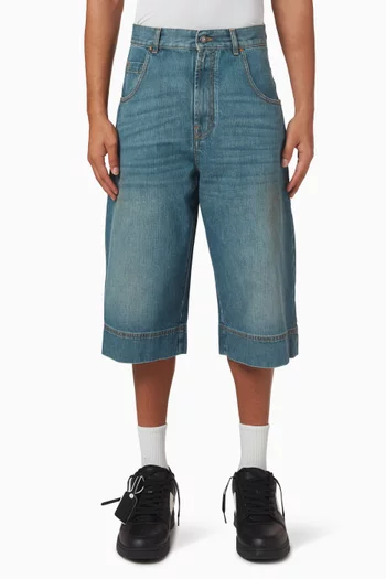 Curved Logo Bermuda Shorts in Denim