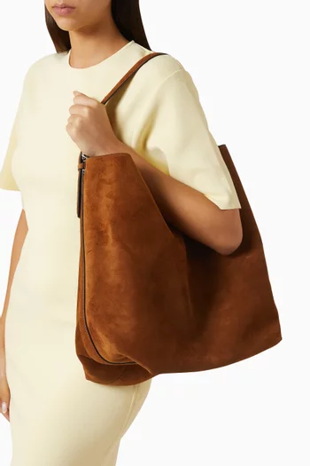 Belted Tote Bag in Suede
