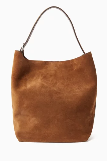 Belted Tote Bag in Suede