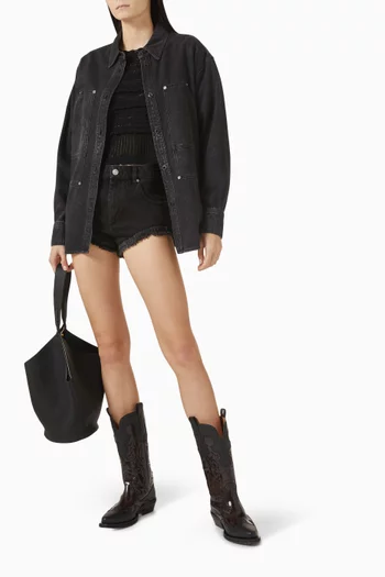 Fringe-hem Shorts in Denim