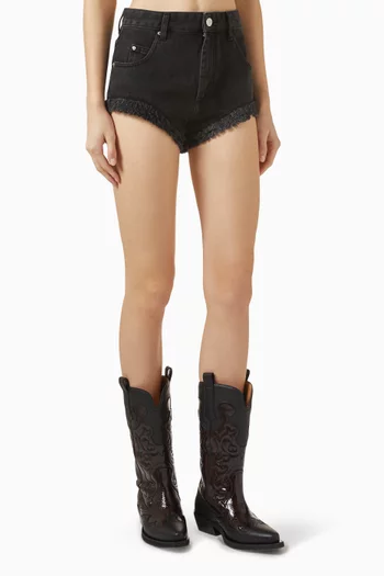 Fringe-hem Shorts in Denim
