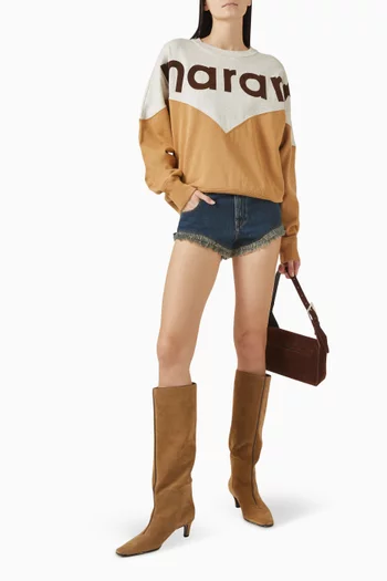Fringe-hem Shorts in Denim