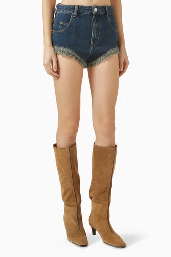 Fringe-hem Shorts in Denim