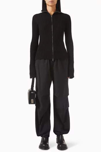 Zip-up Cardigan in Compact Crepe Cotton