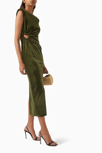 فستان متوسط الطول بكشكش مخمل