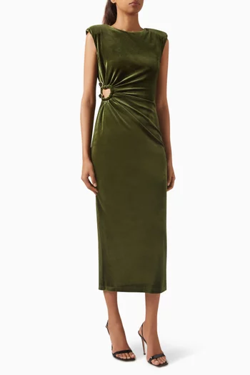 فستان متوسط الطول بكشكش مخمل