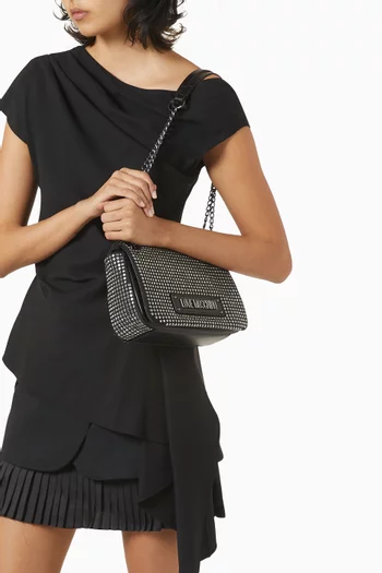Small Sparkling Embellished Shoulder Bag in Faux Leather