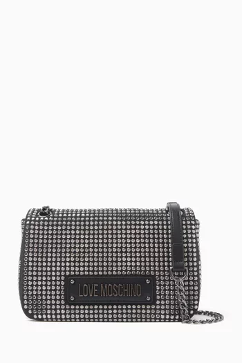Small Sparkling Embellished Shoulder Bag in Faux Leather
