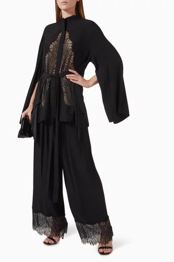 Floral-lace Belted Blouse
