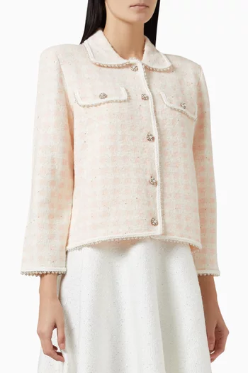 Tweed-effect Knit Jacket in Cotton Blend