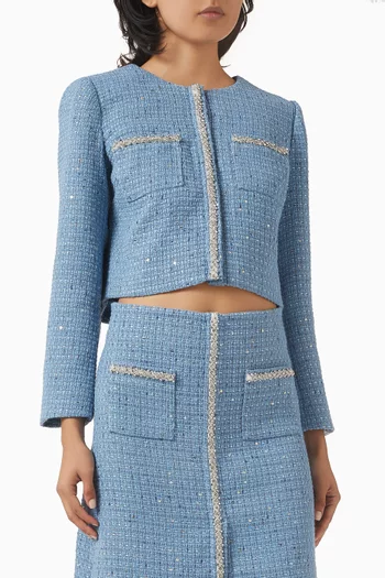 Sequin-embellished Crop Jacket in Tweed