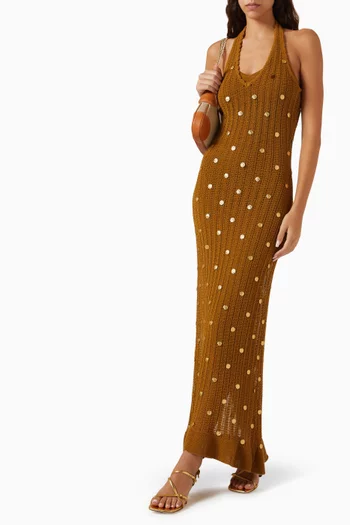 Jasmine Embellished Knit Dress in Cotton Blend