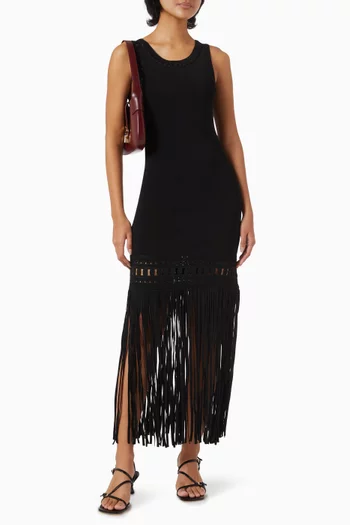 Lyne Fringe Midi Dress in Viscose-blend