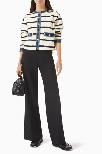 Striped Denim-trim Cardigan in Viscose Blend