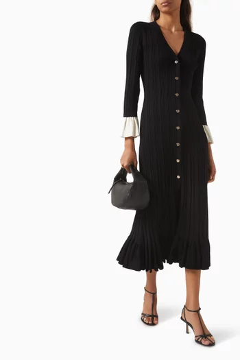 Ruffle-hem Knit Midi Dress in Viscose Blend