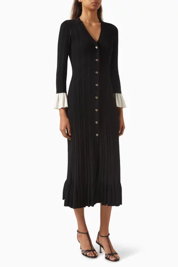Ruffle-hem Knit Midi Dress in Viscose Blend