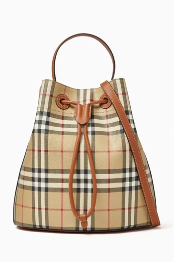 Small Check Bucket Bag in Coated-canvas