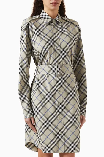 Check Belted Dress in Cotton
