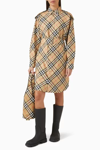 Check Belted Midi Dress in Cotton