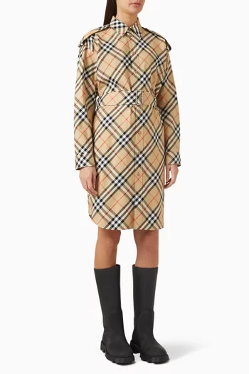 Check Belted Midi Dress in Cotton