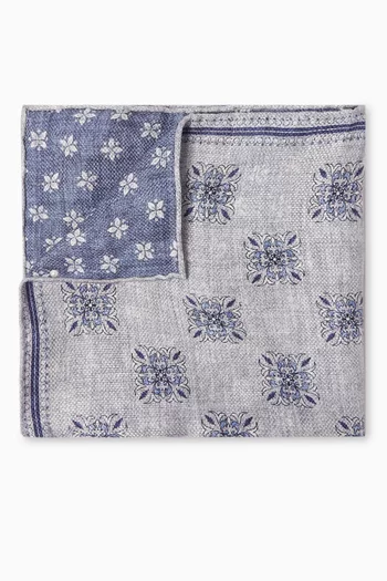 Reversible Pocket Square in Linen-silk Blend