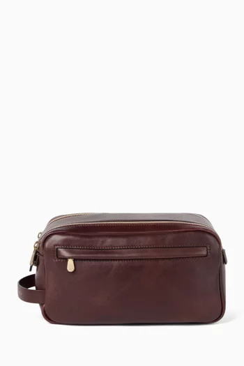 حقيبة مستحضرات العناية الشخصية بسحّابين جلد عجل