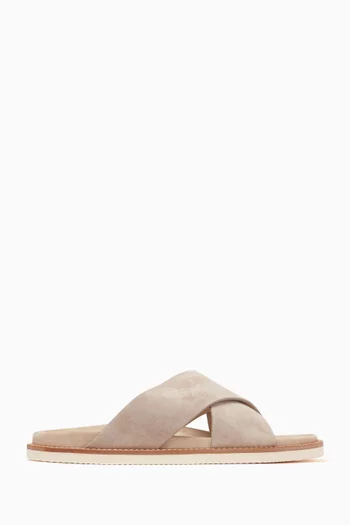 Cross-over Slide Sandals in Suede