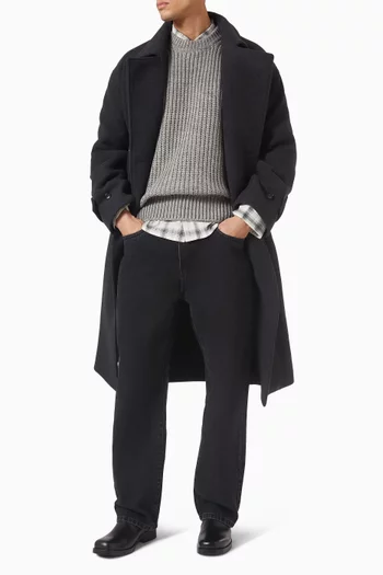 Chunky Rib Knit Crewneck Sweater in Wool-blend