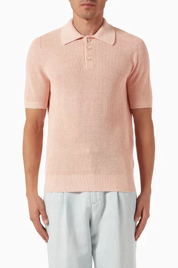 Half English Rib Polo Shirt in Linen Knit