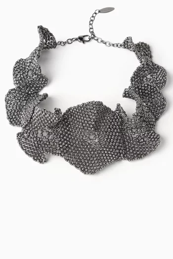 Sculptured Flower Choker Necklace in Sterling Silver