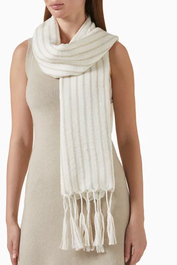 Striped Double-knit Scarf in Wool-linen Blend