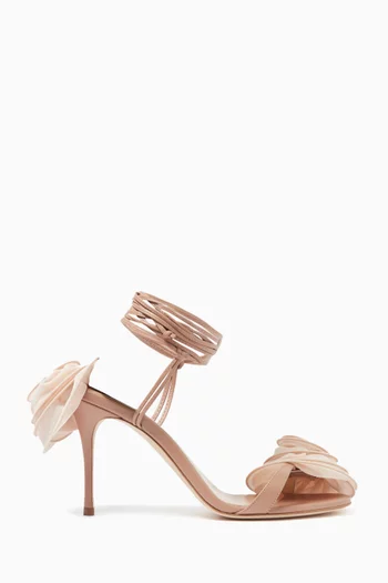 Double Flower 90 Strappy Sandals in Nappa Leather