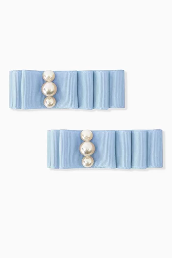 Medium Layered Pearl Bow Hair Clips, Set of 2