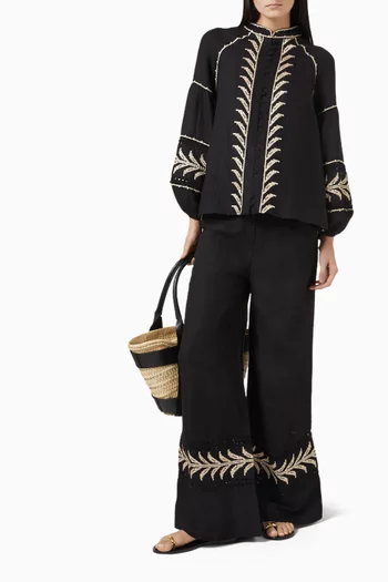 Palazzio Embroidered Shirt in Linen-blend
